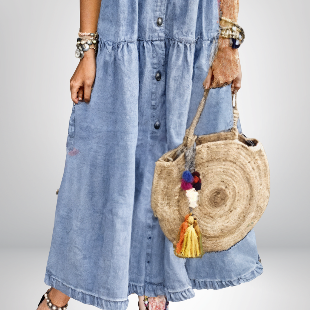 Marigold | Women's Denim Tiered Shirt Maxi Dress