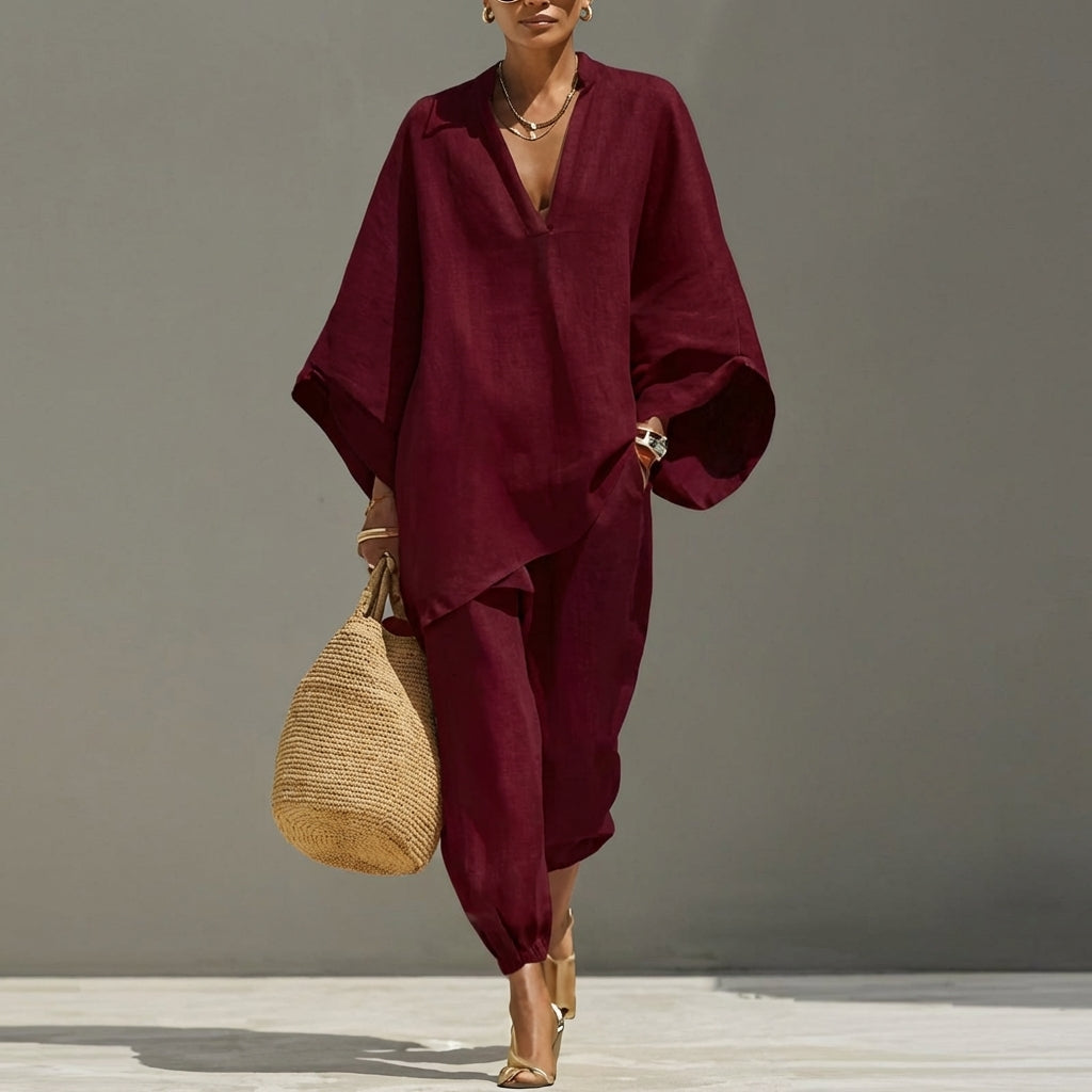 Marina | Women's Casual V-Neck Two-Piece Set
