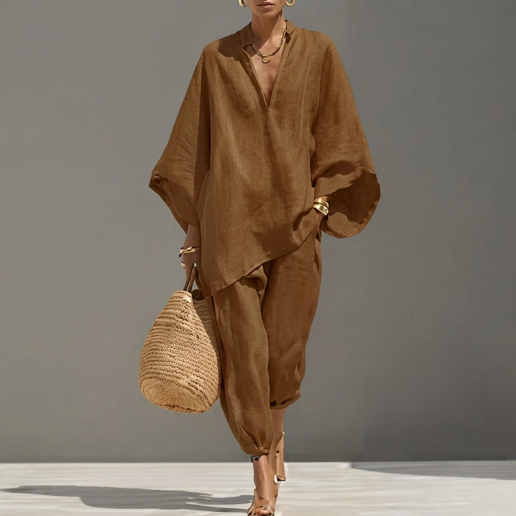 Marina | Women's Casual V-Neck Two-Piece Set