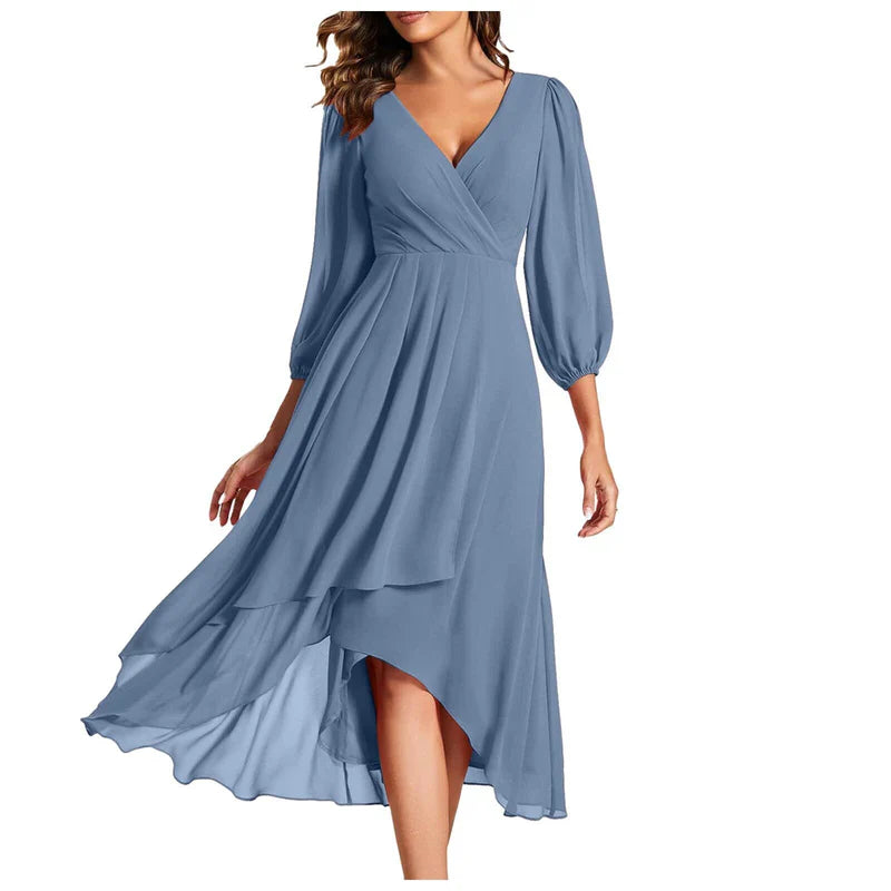 VITTORIA | Elegant Dress with Asymmetric Hem and Flowing Sleeves Refined Look for Any Occasion