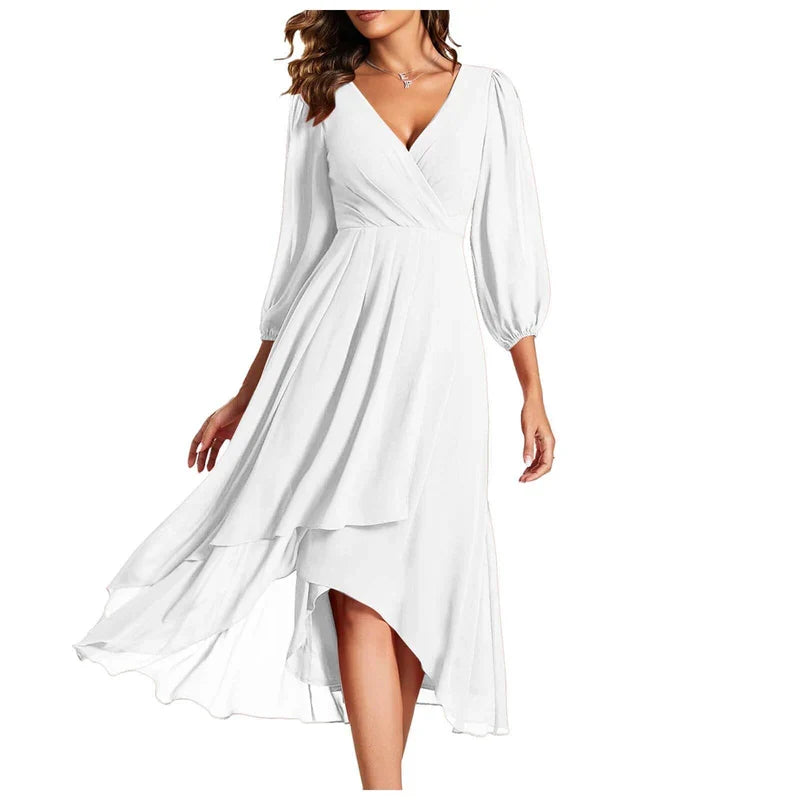 VITTORIA | Elegant Dress with Asymmetric Hem and Flowing Sleeves Refined Look for Any Occasion