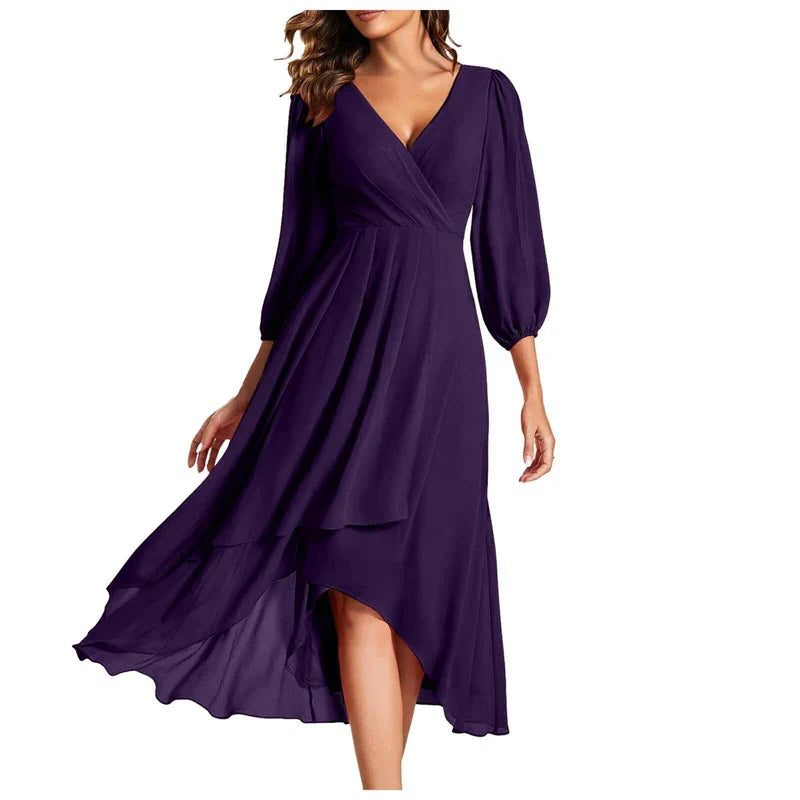 VITTORIA | Elegant Dress with Asymmetric Hem and Flowing Sleeves Refined Look for Any Occasion