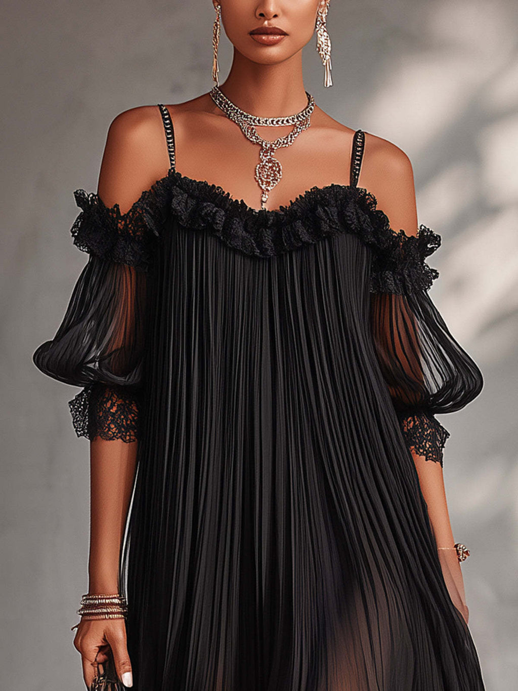 Aurore | Long Chiffon Dress with V-Neck