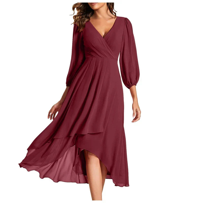 VITTORIA | Elegant Dress with Asymmetric Hem and Flowing Sleeves Refined Look for Any Occasion