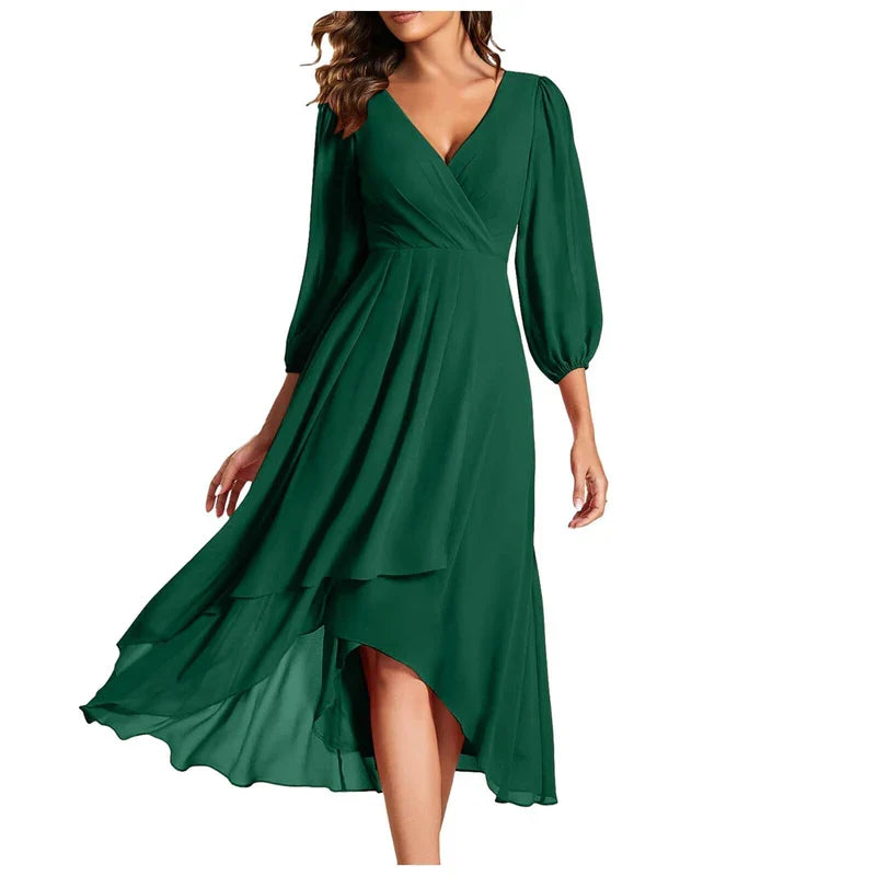 VITTORIA | Elegant Dress with Asymmetric Hem and Flowing Sleeves Refined Look for Any Occasion