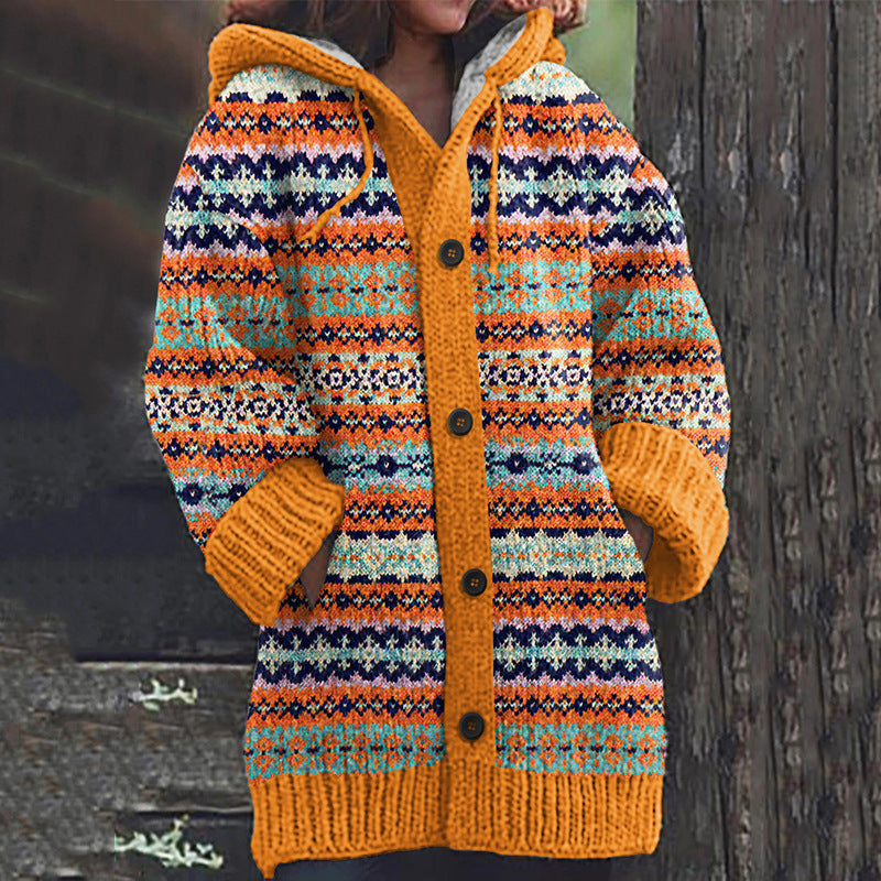 Thalia | Cozy Hooded Cardigan - Orange