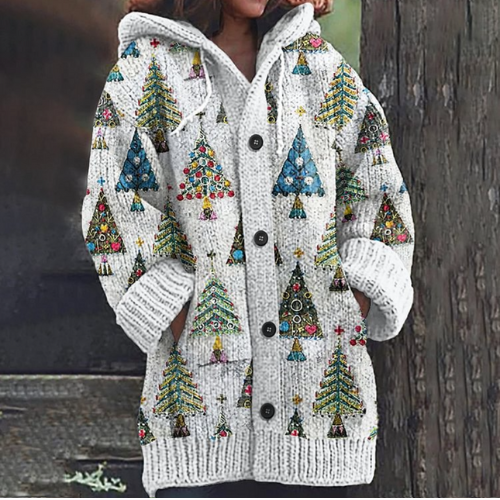 Marnie | Festive Hooded Knit Cardigan - White