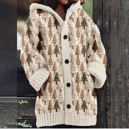 Amara | Festive Hooded Cardigan - Beige