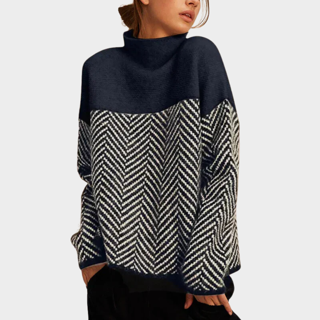 Connie Printed Sweater - Navy Blue