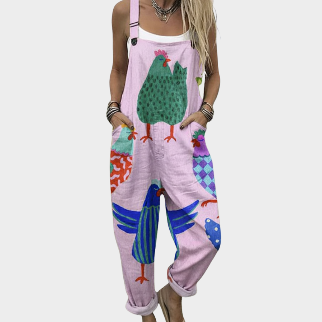 Women's Printed Loose Fit Dungarees