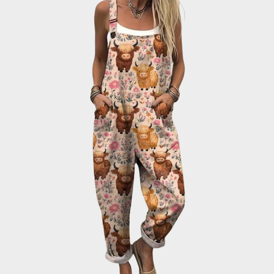 Women's Printed Loose Fit Dungarees