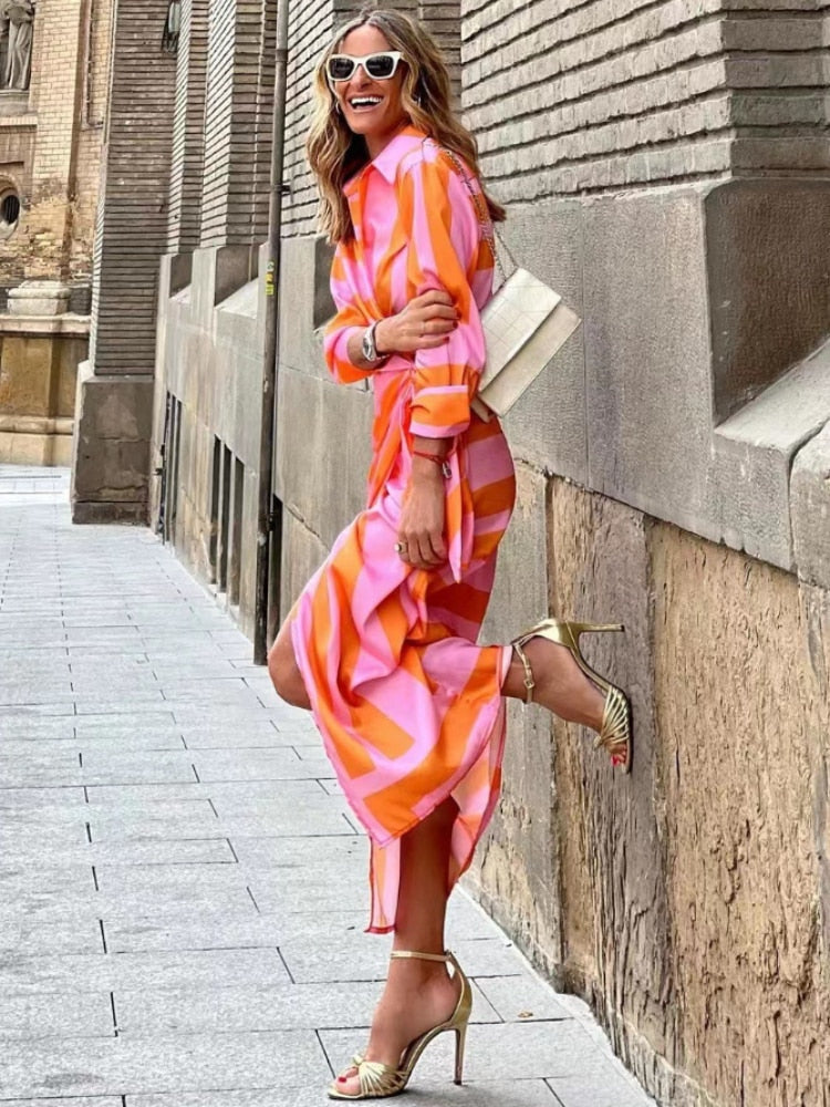 Paloma | Women's Chiffon Print Wrap V-Neck Belted Maxi Dress