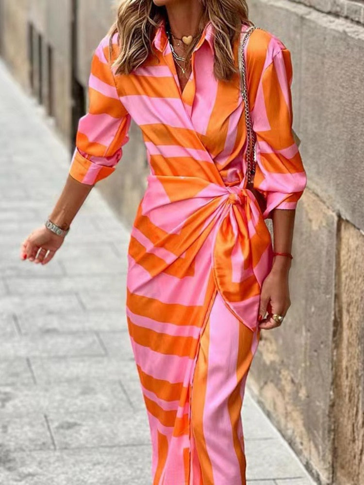 Paloma | Women's Chiffon Print Wrap V-Neck Belted Maxi Dress