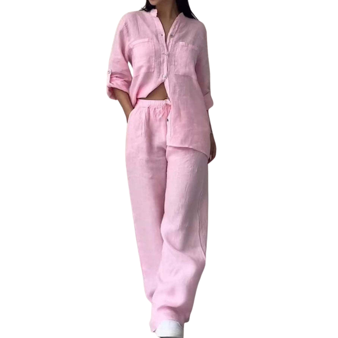 HALCYON™ – Relaxed Linen Shirt & Wide Leg Pants Set
