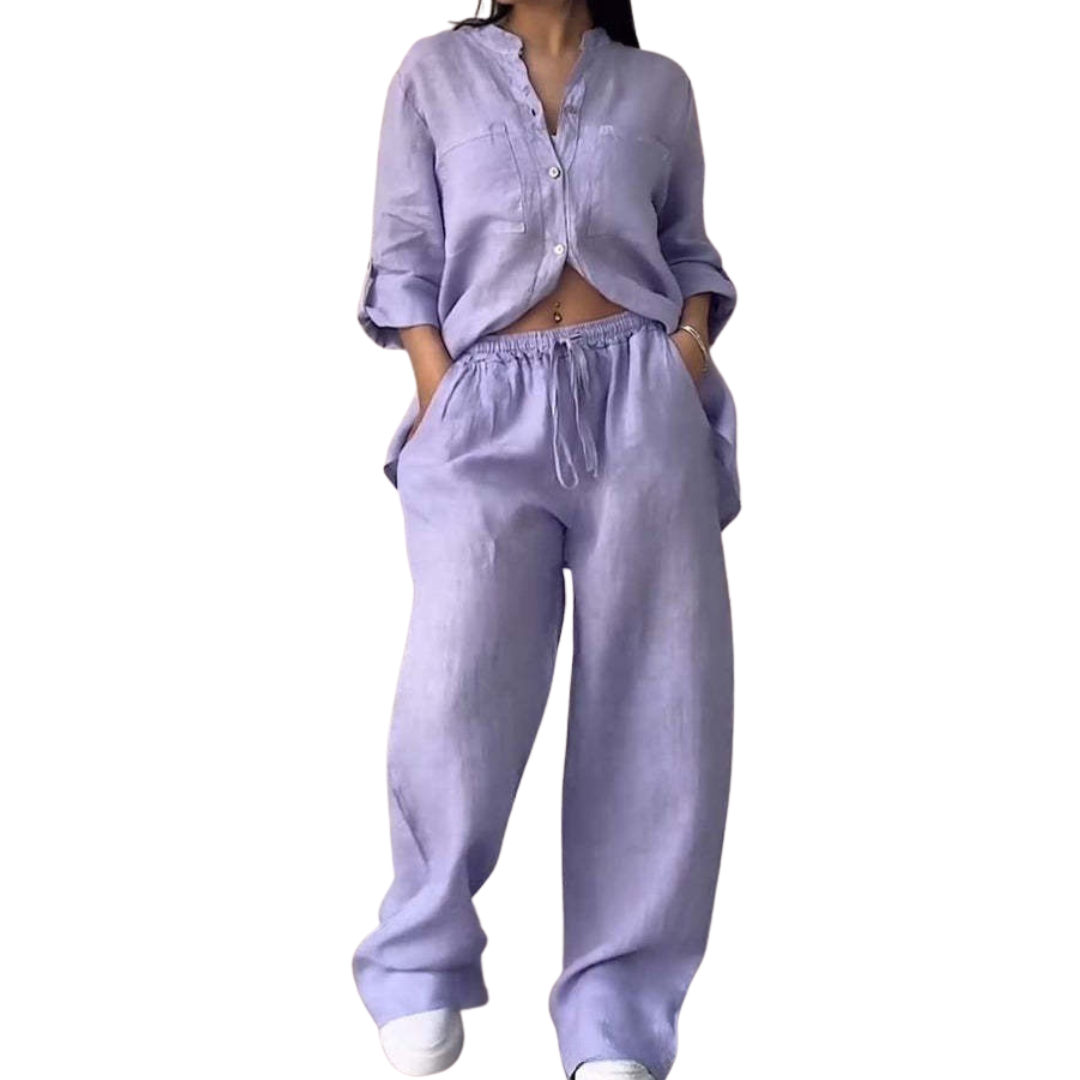 HALCYON™ – Relaxed Linen Shirt & Wide Leg Pants Set
