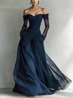 Eleonora | Long dress with off-the-shoulder design and mesh inserts