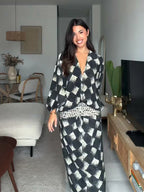 ELVENA™ | Monochrome Print Maxi Dress