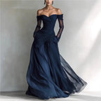 Eleonora | Long dress with off-the-shoulder design and mesh inserts