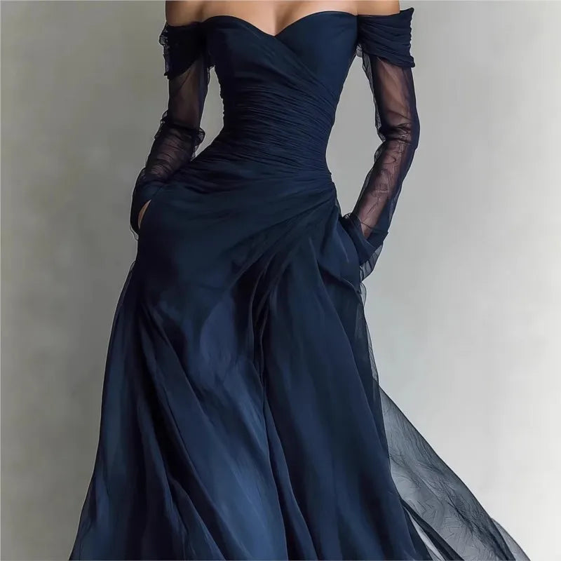 Eleonora | Long dress with off-the-shoulder design and mesh inserts