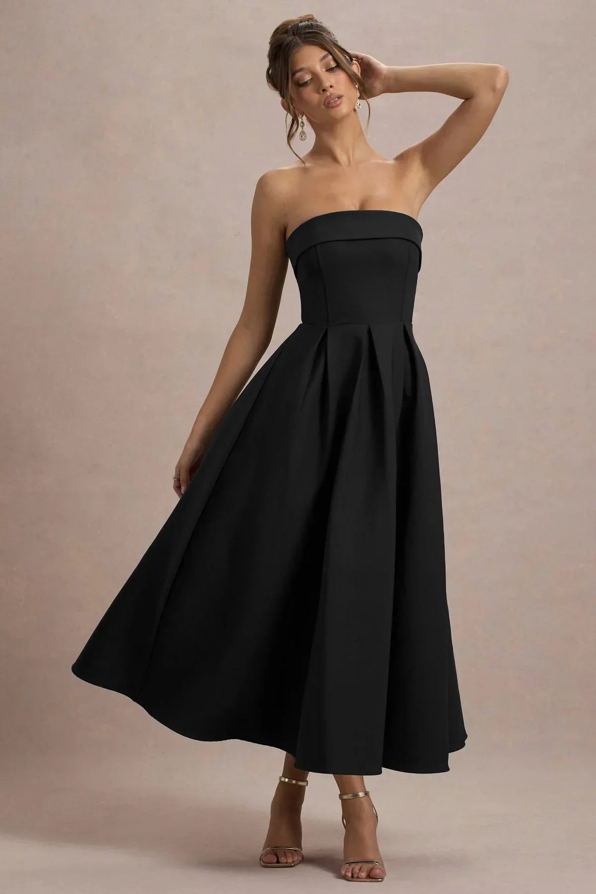 ANNE | Stylish Midi Dress with Off-the-Shoulder Neckline
