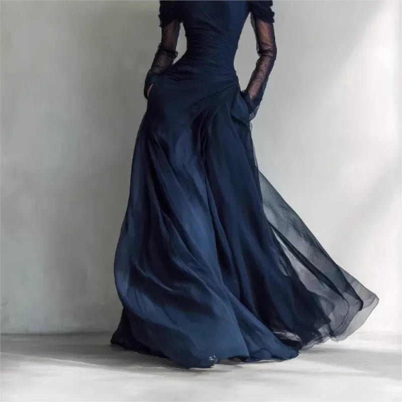 Eleonora | Long dress with off-the-shoulder design and mesh inserts