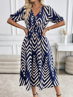 Selina – Geometric Flow Midi Dress