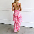 Xavryna – Floral Tiered Maxi Dress with Deep V-Neck