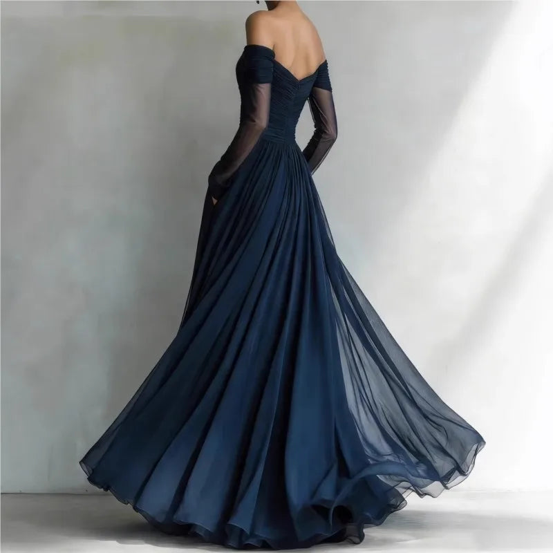 Eleonora | Long dress with off-the-shoulder design and mesh inserts