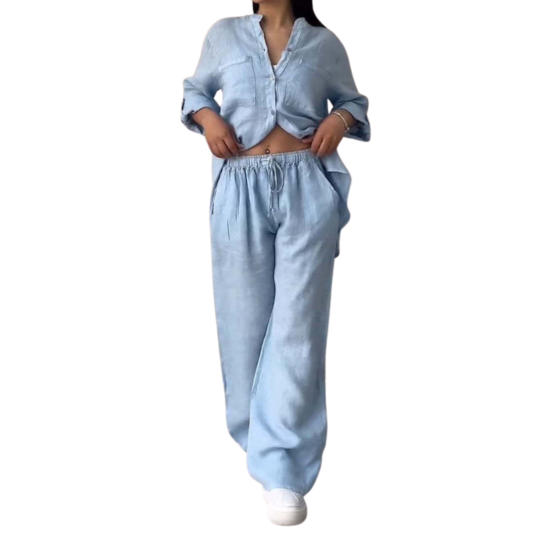 HALCYON™ – Relaxed Linen Shirt & Wide Leg Pants Set