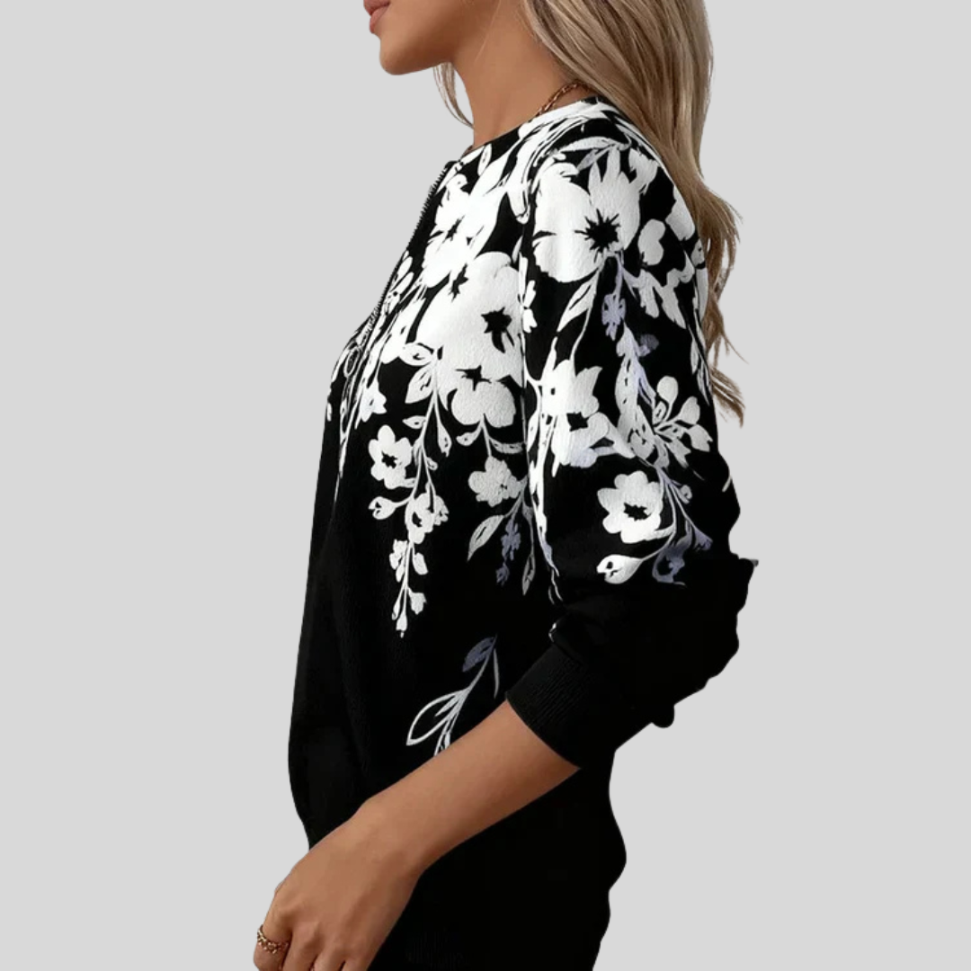 Crimson Floral Print Zip Sweatshirt - 2