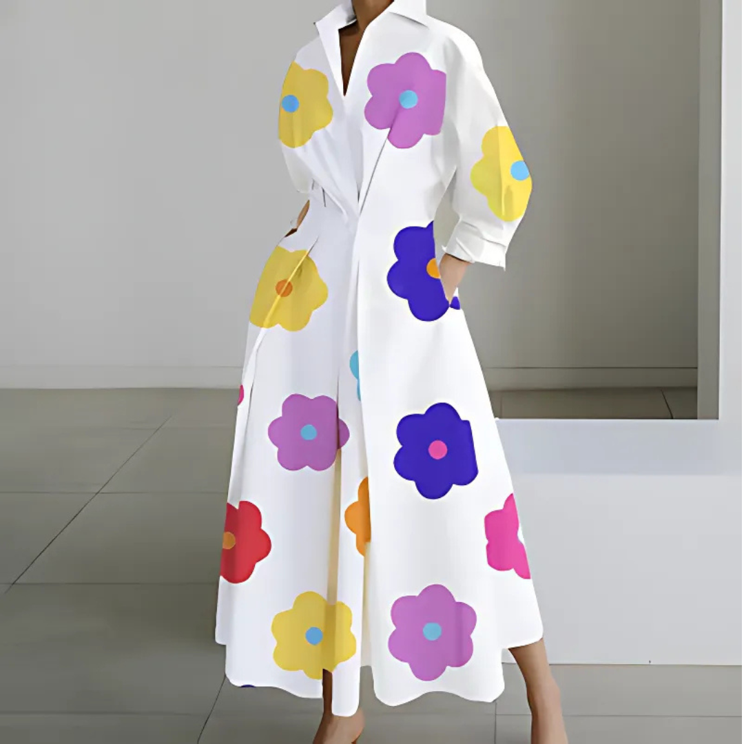 Vivienne | Women's Cotton Collared Shirt Maxi Dress
