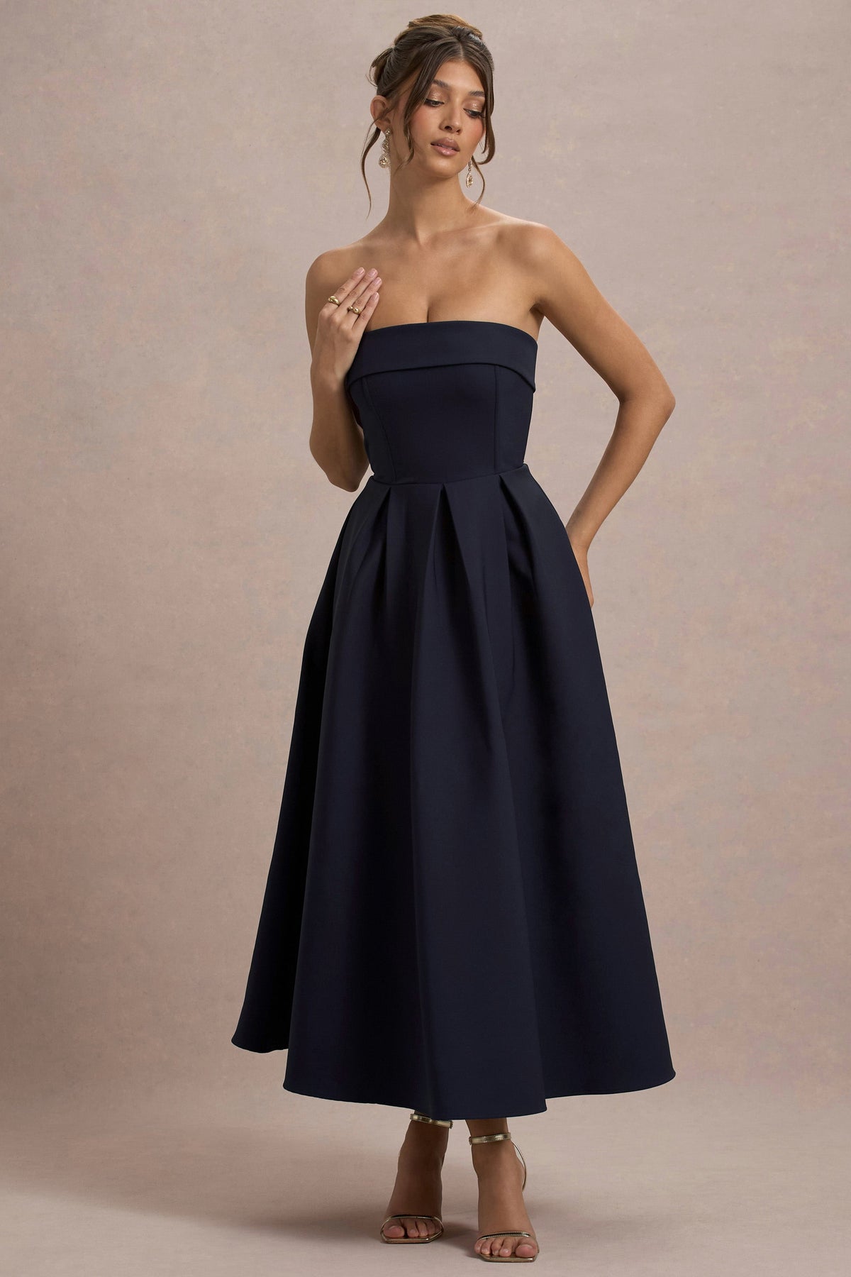 ANNE | Stylish Midi Dress with Off-the-Shoulder Neckline