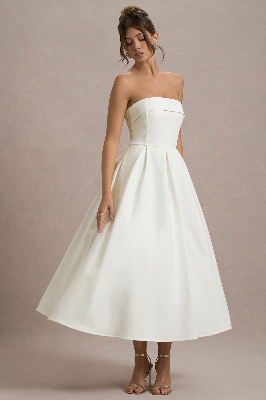 ANNE | Stylish Midi Dress with Off-the-Shoulder Neckline