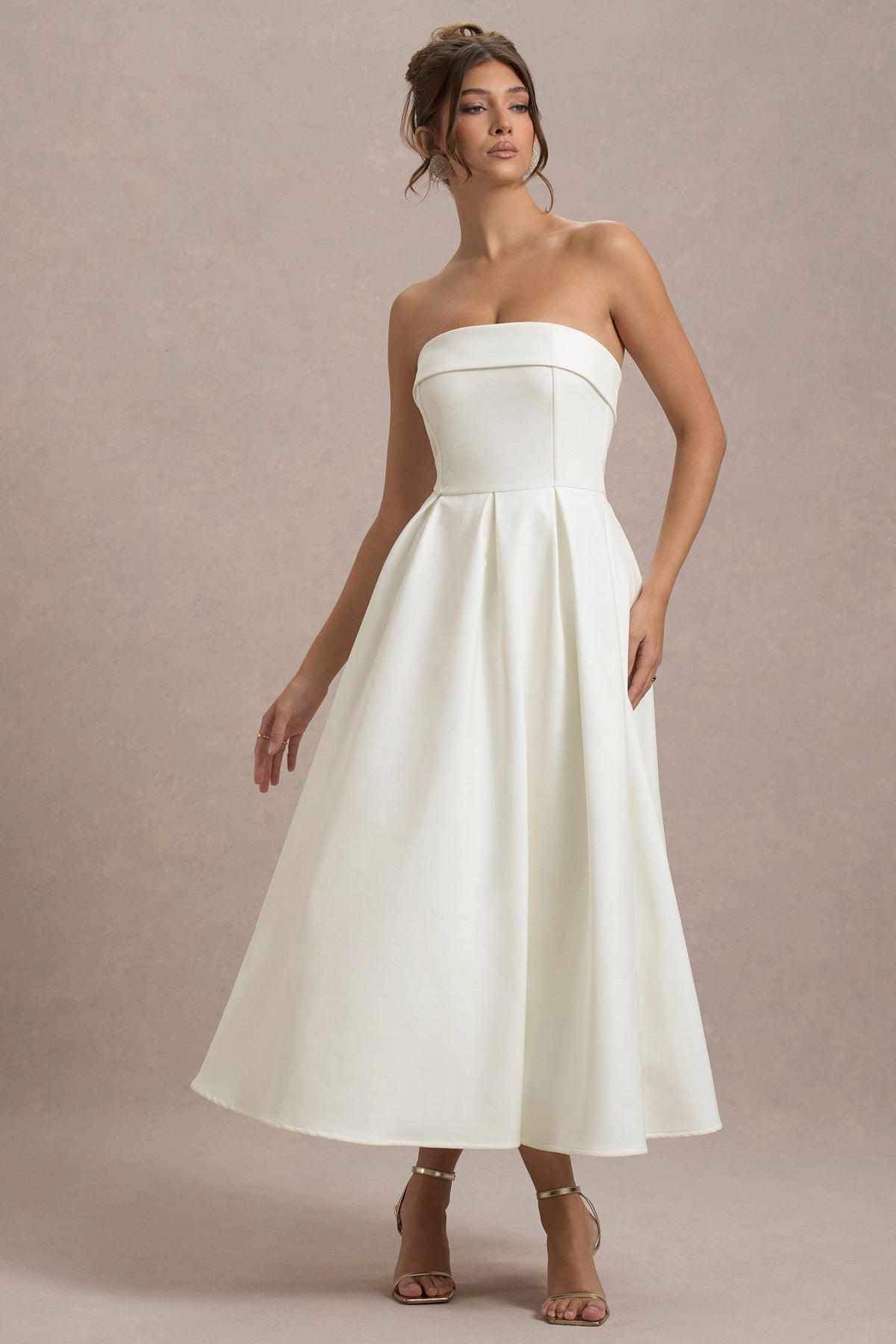 ANNE | Stylish Midi Dress with Off-the-Shoulder Neckline