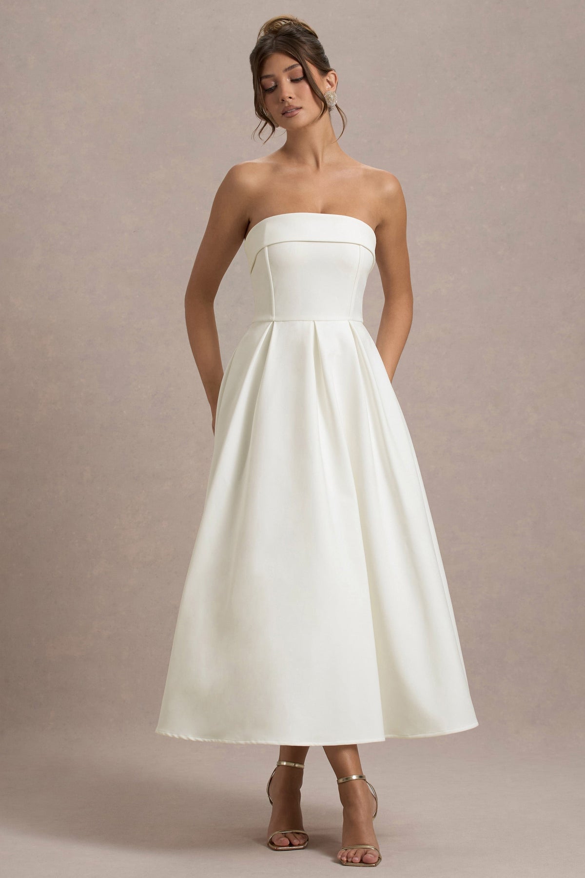 ANNE | Stylish Midi Dress with Off-the-Shoulder Neckline