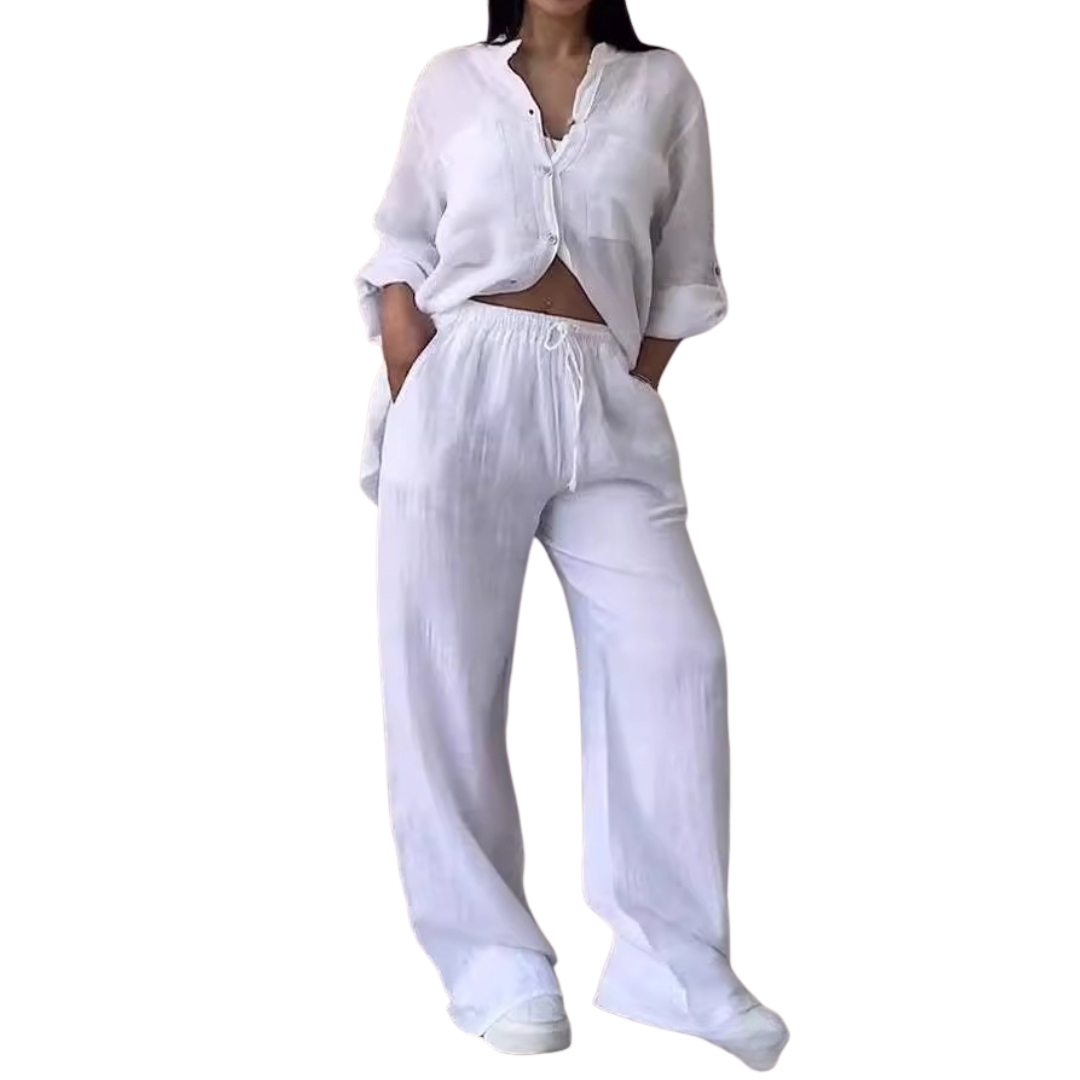 HALCYON™ – Relaxed Linen Shirt & Wide Leg Pants Set