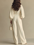 Sophie Ribbed Crew Neck Top and High-waisted Wide-leg Pants Suit