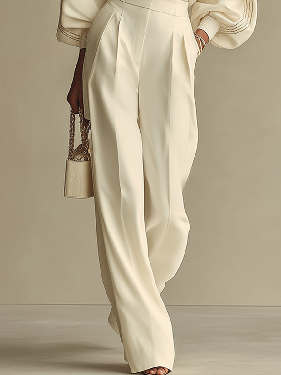 Sophie Ribbed Crew Neck Top and High-waisted Wide-leg Pants Suit