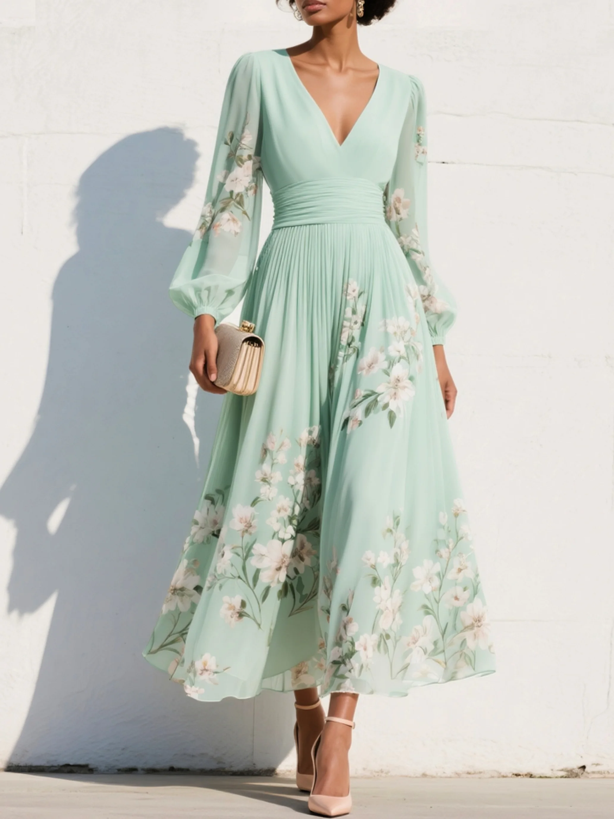 Delia – Floral Midi Dress with Flowing Silhouette