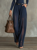 Serena Lace-Panel Top & Sheer Wide-Leg Pants Set