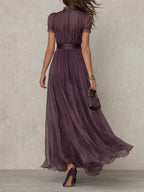 Flavia | Elegant Purple Chiffon Keyhole Maxi Dress