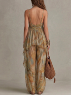 Sienna Chiffon Ruffled Camisole and Wide-leg Pants Set