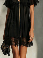 Sanya™ | Zip-Front Lace Mini Dress