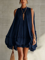 ELVENA™ | Midnight Blue Ruffle Midi Dress