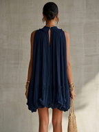 ELVENA™ | Midnight Blue Ruffle Midi Dress