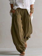 Capucine White Loose Shirt and Olive Green Lantern Pants