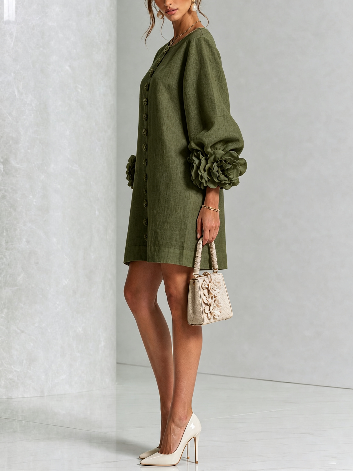 Florence Floral Button-Front Mini Dress Green