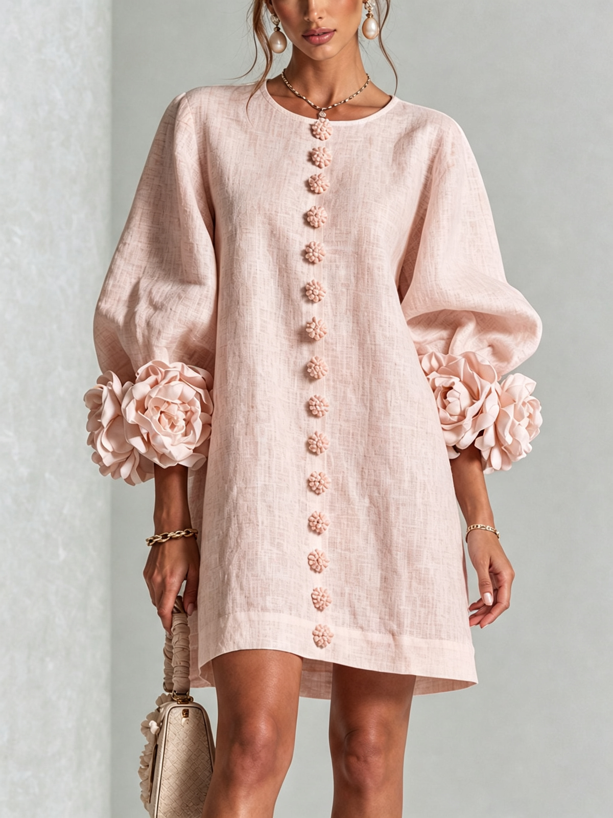 Florence Floral Button-Front Mini Dress Pink