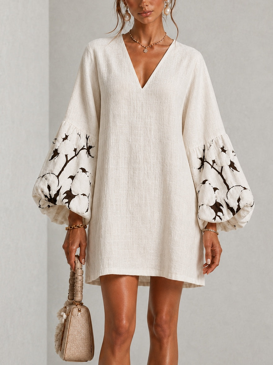 Waverly | Puff-Sleeve Floral Mini Dress - White