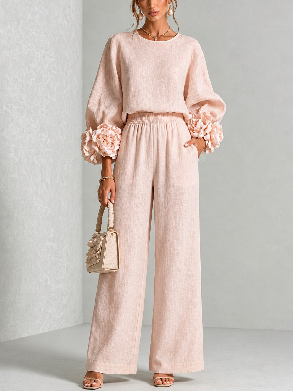 Carys | Floral Cuff Two-Piece Set - Blush Pink